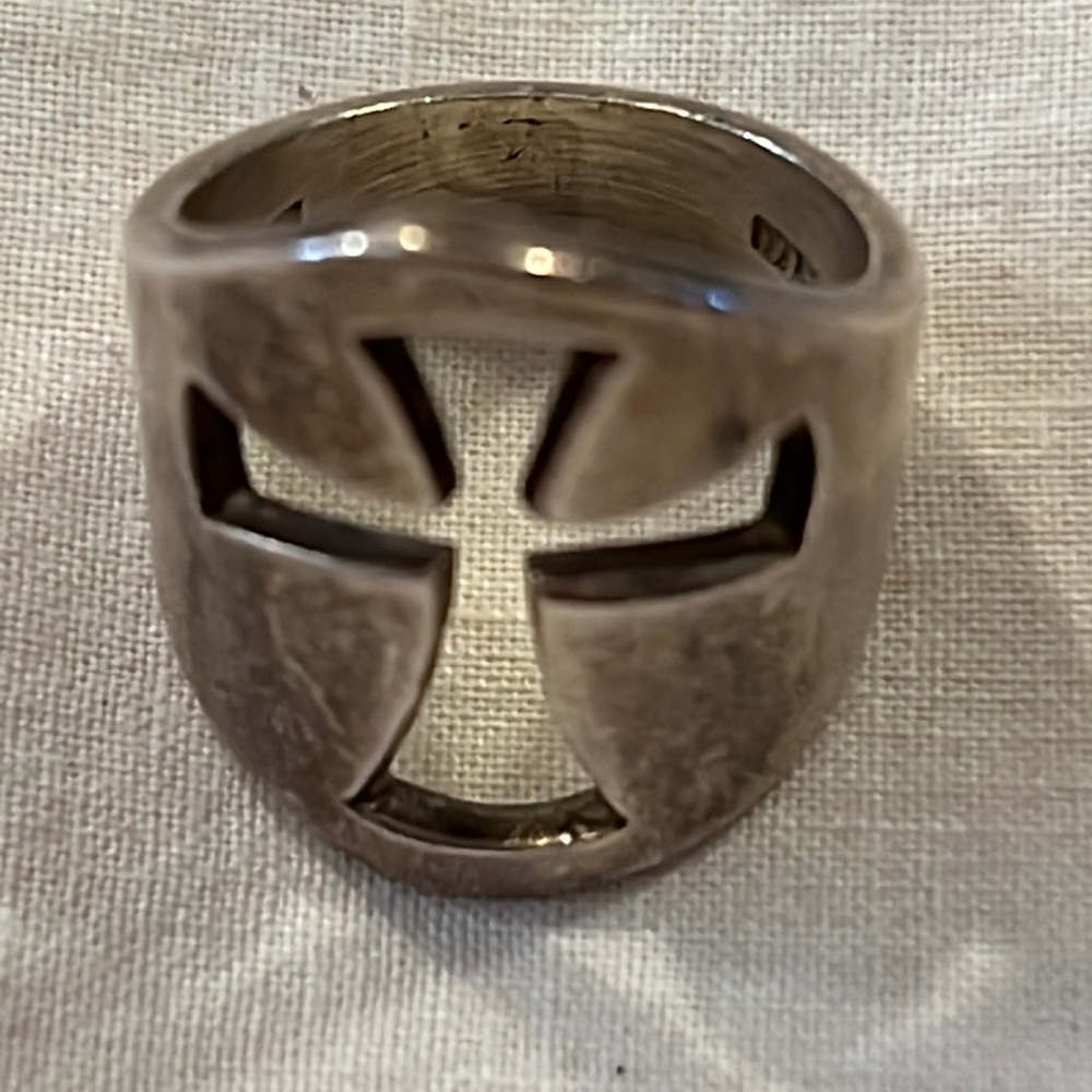 Heavy thick vintage sterling silver ring cross cut out 925 6.5 Mexico